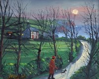 Lot 411 - James Downie, Figure and a dog on a coastal path, oil.