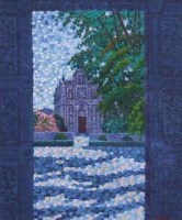 Lot 412 - Joel Mila, Monastery across the water, oil.