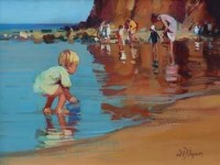 Lot 418 - Dianne Flynn, Paddler at Shaldon, Devon, acrylic.