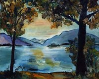 Lot 427 - J.L. Isherwood, Loch Lomond from Luss, oil.
