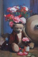 Lot 452 - Bohuslav Barlow, Ted and Carnations, pastel.