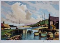 Lot 465 - Cyril Drive, Skye, watercolour and three James Priddey - Porlock Weir and two others - signed aquatints (4).