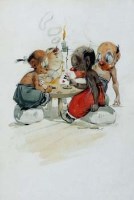 Lot 479 - Dudley Ward, Dingbats playing poker, watercolour.