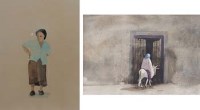 Lot 480 - J. Dupiereux, Female figure and lady on a donkey, watercolour (2).
