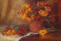 Lot 498 - Ernest Higgins Rigg, Floral still life study, oil.
