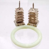 Lot 141 - Pair of Pagoda Shape Sterling Cruets and a Jade bangle