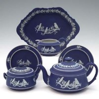 Lot 235 - Wedgwood blue jasper dip teaset produced as prize