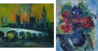 Lot 563 - J.L. Isherwood, House of Commons and still life painting, oil (double sided).