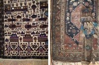 Lot 828 - Afghan modern rug of warfare, another rug and a hanging