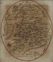 Lot 27 - Framed needlework map of England and Wales dated 1799.