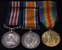 Lot 49 - WW1 trio awarded to 266836 Joseph Maybank 176 Cheshire Regiment to include victory medal, British war medal and military medal (3).