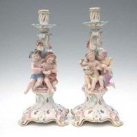 Lot 115 - Pair of Meissen candlesticks