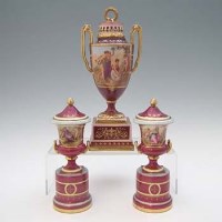 Lot 120 - Matched Vienna type garniture of three vases