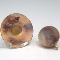 Lot 141 - Royal Worcester cup and saucer signed Stinton.
