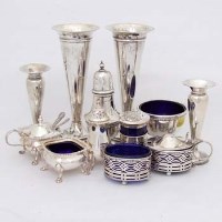 Lot 261 - Two pairs of Silver spill vases, a pepper pot and