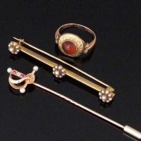Lot 324 - Stick pin, brooch, ring