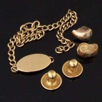 Lot 341 - 18ct gold identity bracelet; pair of 18ct shirt