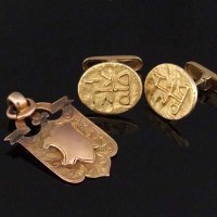 Lot 352 - Pair 750 gold cufflinks, and 9ct medal.