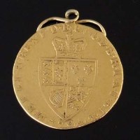 Lot 366 - George III spade guinea, 1794, soldered mount.