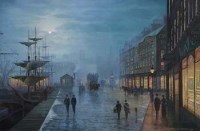 Lot 438 - Michael Matthews, Port scene with figures, oil.