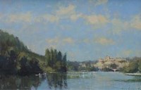 Lot 450 - James Longueville, The Dordogne above La Roque Gageac, oil.