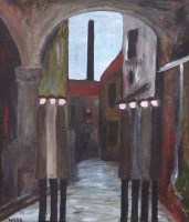 Lot 476 - Nick Webb, Northern street scene, oil.