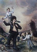 Lot 498 - Bohuslav Barlow, Father and Twins, mixed media.