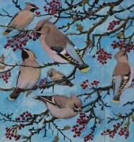 Lot 520 - C.F. Tunnicliffe, Waxwings, gouache.