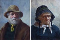 Lot 564 - D.W. Haddon, Portraits of a fisherman and his wife, oil (2).