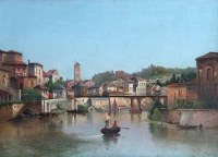 Lot 568 - P. Mellini, Italian river scene, oil.