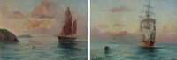 Lot 575 - A.J. Rees, Maritime views with shipping, oil (2).