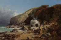 Lot 578 - Edmund Gustavus Muller (fl.1836-1871), Coastal scene, oil.