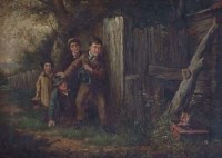 Lot 579 - English School, 19th century, Children catching a bird, oil.