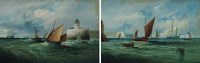 Lot 582 - Pair 19th century oil on canvas maritime scenes