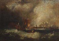 Lot 583 - English School, 19th century, Coastal view with various shipping, oil.
