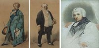 Lot 590 - Henri Monnier, Male caricatures, watercolour (2) and portrait of George Isaac Huntingford, watercolour (3).