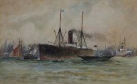 Lot 594 - Attributed to F.W. Scarbrough, Harbour scene with various shipping, watercolour.