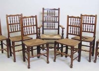 Lot 623 - Set of seven rush seat dining chairs including a carver circa 1840