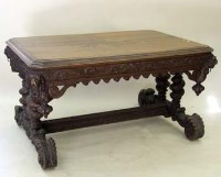Lot 625 - 17th century style dark oak dining table circa 1880