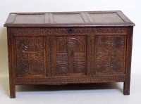 Lot 648 - Oak panelled coffer late 17th century with repairs