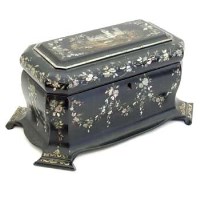 Lot 51 - Early Victorian black papier mache sarcophagus