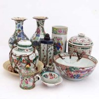 Lot 182 - Cantonese famille rose cylindrical vase
