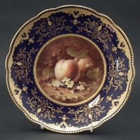 Lot 291 - Coalport plate signed Chivers blue Ground.