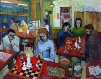 Lot 664 - R.S., 20th century, Chess in the Cafe, oil.