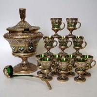Lot 93 - Green overlay glass punch set.