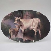 Lot 180 - Minton plaque by Je Dean, cow and calf.