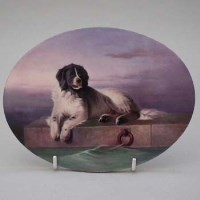 Lot 184 - Minton plaque by Je Dean, dog by waters edge.