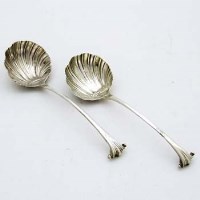 Lot 265 - Pair of silver Onslow pattern ladles, also a fork