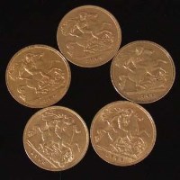 Lot 282 - Five Edward VII half-sovereigns, 1902, '04, '08