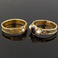 Lot 311 - Victorian garnet and pearl memoriam ring